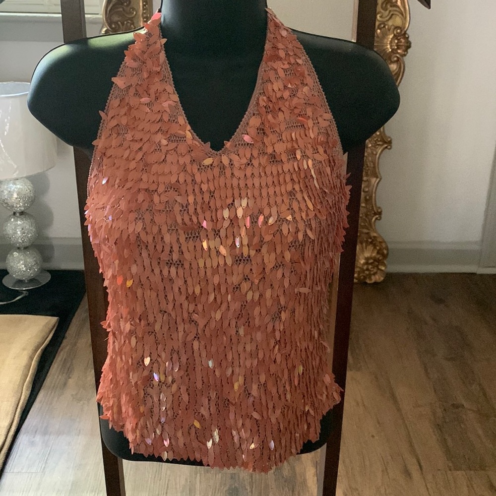 Mexx Sequin Halter Tank Top in Coral